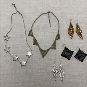 Mixed Metallic Statement Jewelry Set - Silver, Gold, Black